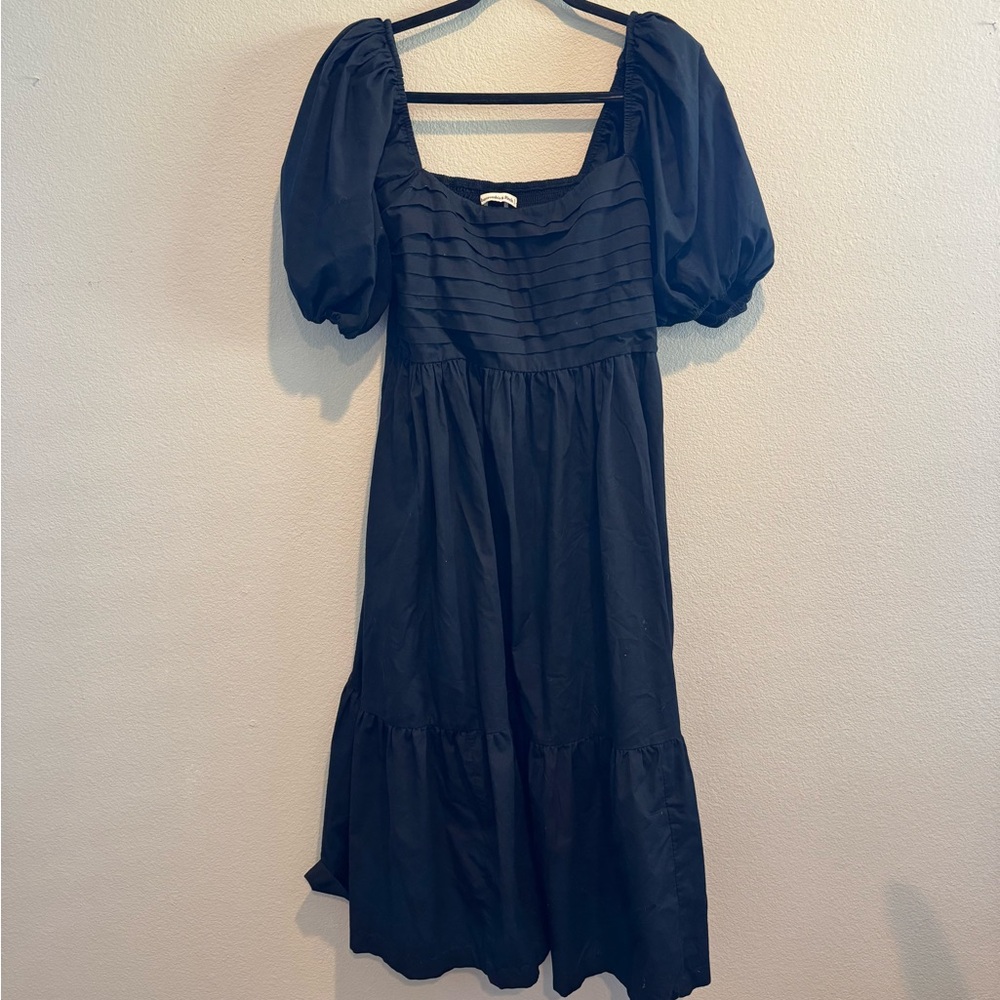 Abercrombie Emerson Poplin Puff Sleeve Midi Dress